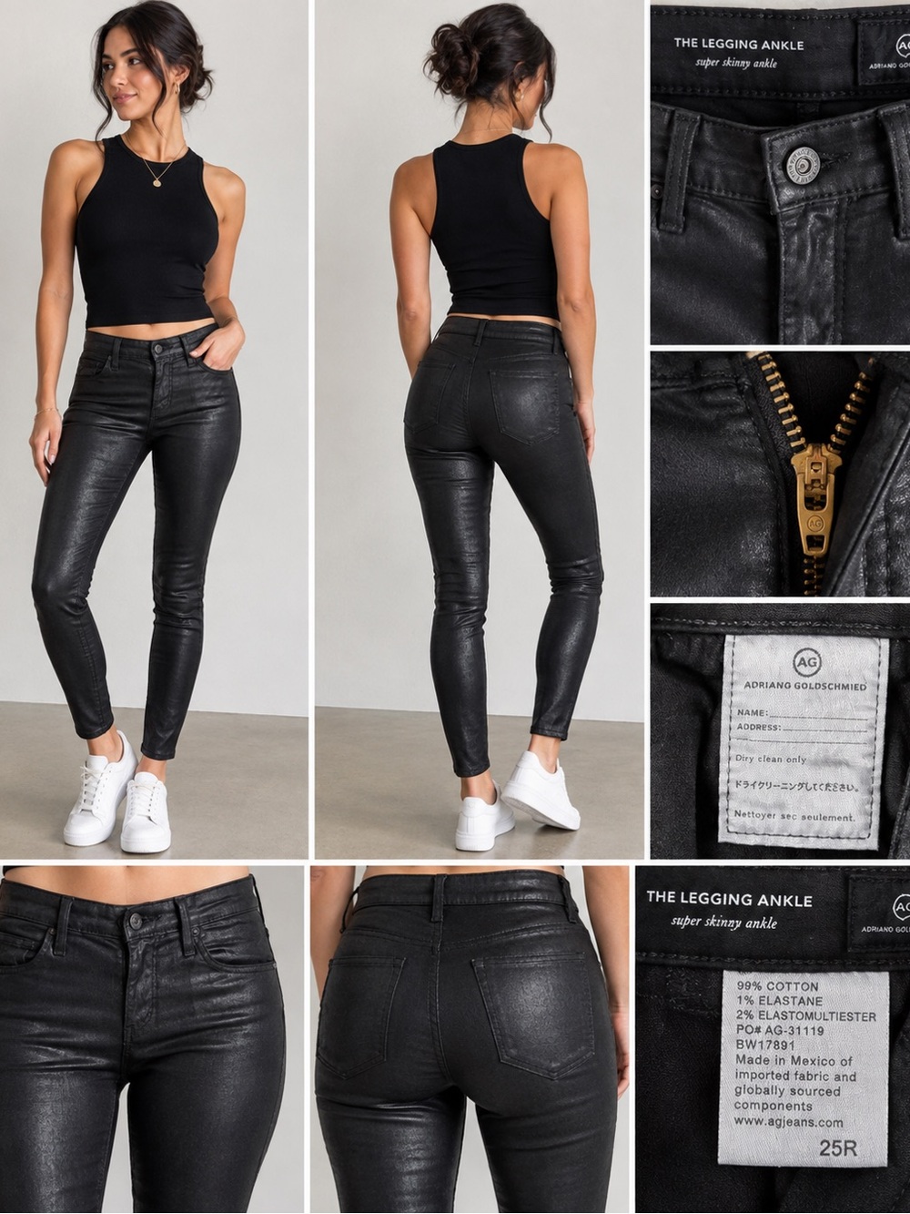 AG Adriano Goldschmied The Legging Ankle Super Skinny Coated Black Jeans 25R